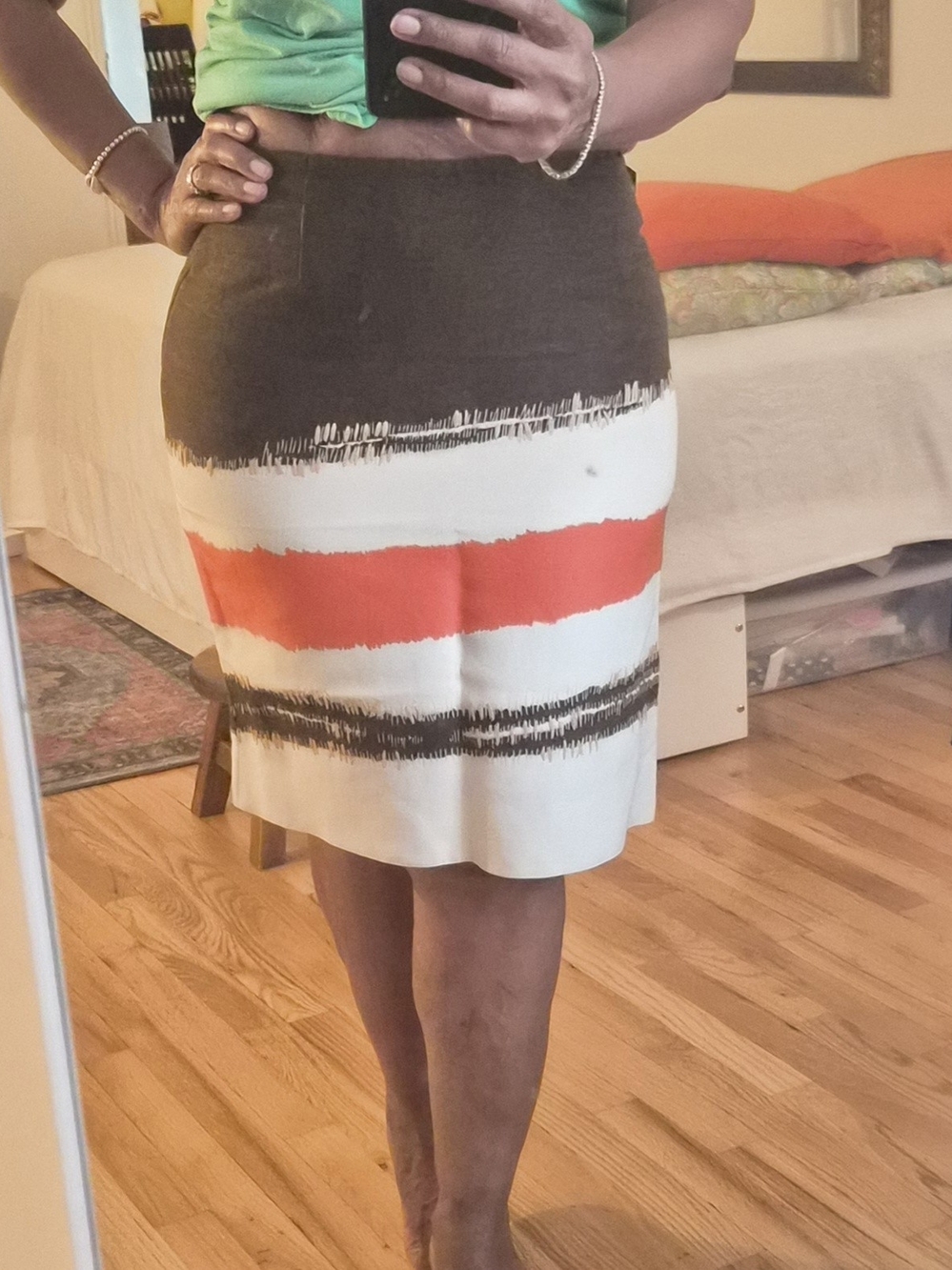 Per Se Colorblock Pencil Skirt in Black, White and Orange